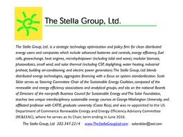 The Stella Group, Ltd.. Is a Strategic Technology Optimization and Policy Firm for Clean Distributed Energy Users and Companies