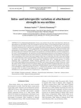 Intra-And Interspecific Variation of Attachment Strength in Sea Urchins