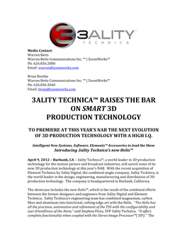 3Ality Technica™ Raises the Bar on Smart 3D Production Technology