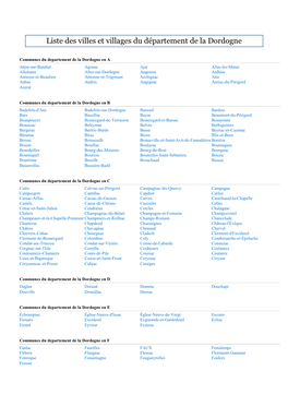 Liste Des Villes Et Villages Du Département De La Dordogne