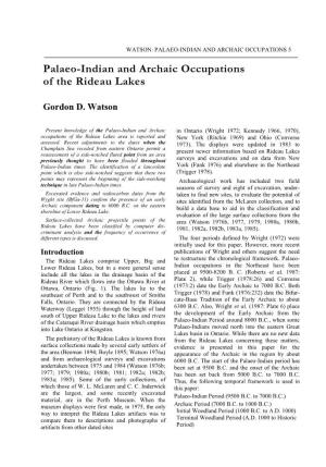 Palaeo-Indian and Archaic Occupations of the Rideau Lakes