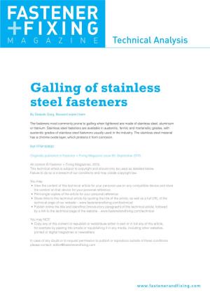 Galling of Stainless Steel Fasteners