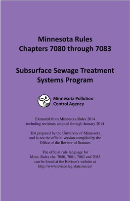 Minnesota Rules Chapters 7080 Through 7083 Subsurface Sewage