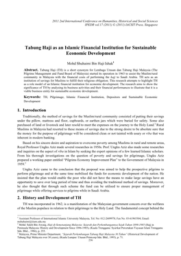 Tabung Haji As an Islamic Financial Institution for Sustainable Economic Development