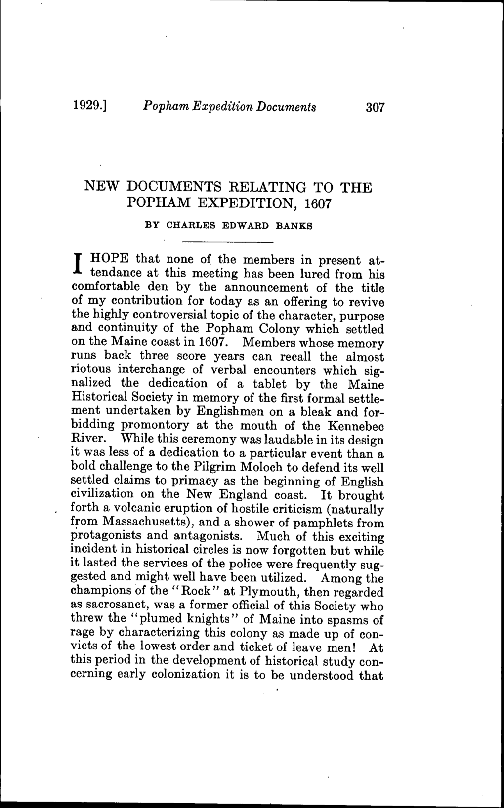 New Documents Relating to the Popham Expedition, 1607 by Charles Edward Banks