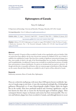 Siphonaptera of Canada 455 Doi: 10.3897/Zookeys.819.25458 REVIEW ARTICLE Launched to Accelerate Biodiversity Research