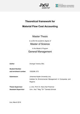 Theoretical Framework for Material Flow Cost Accounting Master