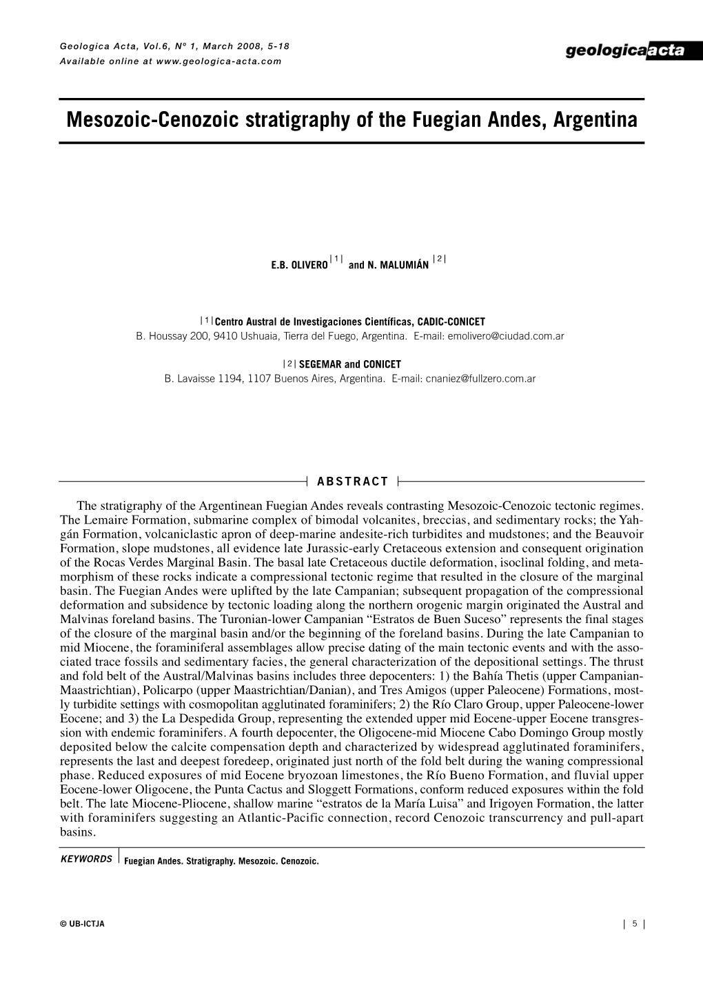 Mesozoic-Cenozoic Stratigraphy of the Fuegian Andes, Argentina