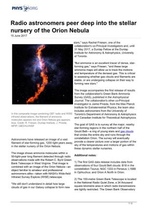 Radio Astronomers Peer Deep Into the Stellar Nursery of the Orion Nebula 15 June 2017