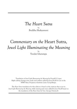 Commentary on the Heart Sutra, Jewel Light Illuminating the Meaning by Tendar Lharampa