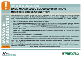 Milano-Lecco-Colico-Sondrio-Tirano Modifiche Circolazione Treni