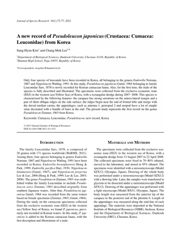 A New Record of Pseudoleucon Japonicus (Crustacea: Cumacea: Leuconidae) from Korea