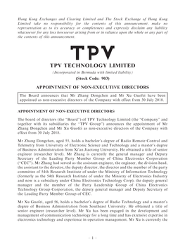 TPV TECHNOLOGY LIMITED (Incorporated in Bermuda with Limited Liability) (Stock Code: 903)