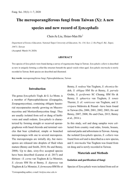 The Merosporangiferous Fungi from Taiwan (X): a New Species and New Record of Syncephalis
