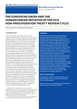 The European Union and the Humanitarian Initiative in the 2015 Non-Proliferation Treaty Review Cycle