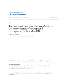 The Louisiana Cooperative Extension Service: a Descriptive History of Its Origin and Development