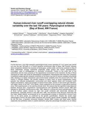 Human-Induced River Runoff Overlapping Natural Climate Variability Over the Last 150 Years: Palynological Evidence (Bay of Brest, NW France)