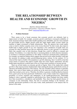 The Relationship Between Health and Economic Growth in Nigeria1