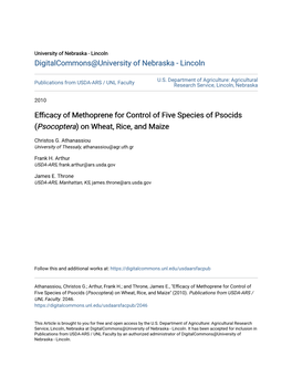 Efficacy of Methoprene for Control of Five Species of Psocids (Psocoptera) on Wheat, Rice, and Maize