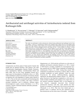 Antibacterial and Antifungal Activities of Actinobacteria Isolated from Rathnagiri Hills