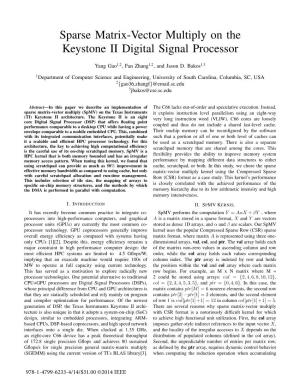 Sparse Matrix-Vector Multiply on the Keystone II Digital Signal Processor