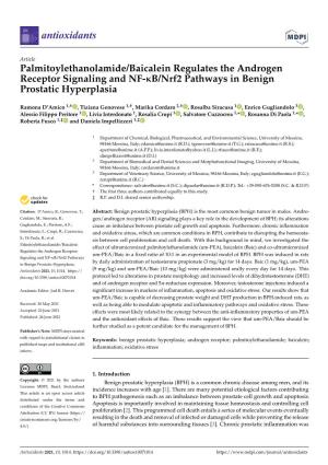 Palmitoylethanolamide/Baicalein Regulates the Androgen Receptor Signaling and NF-Κb/Nrf2 Pathways in Benign Prostatic Hyperplasia