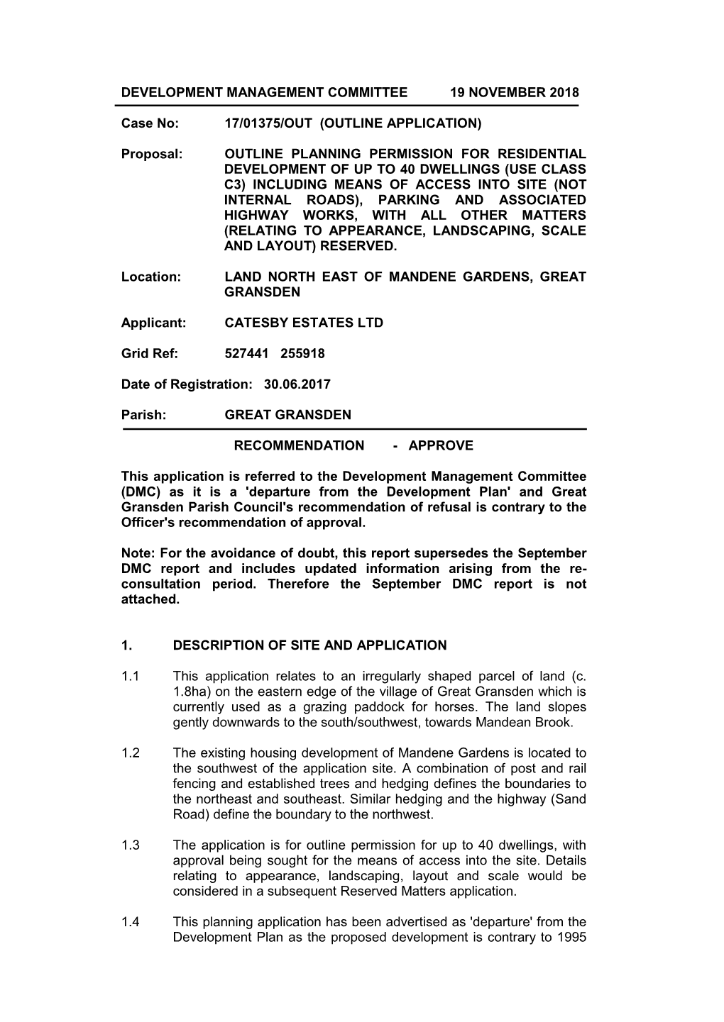 Development Management Committee 19 November 2018