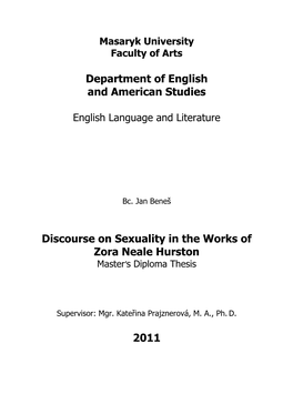 Department of English and American Studies Discourse on Sexuality in the Works of Zora Neale Hurston 2011