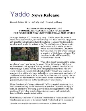 Yaddo News Release