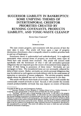 Successor Liability in Bankruptcy: Some Unifying Themes of Intertemporal Creditor Priorities Created by Running Covenants, Products Liability, and Toxic-Waste Cleanup