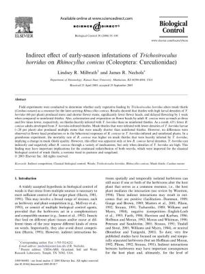 Indirect Effect of Early-Season Infestations of Trichosirocalus