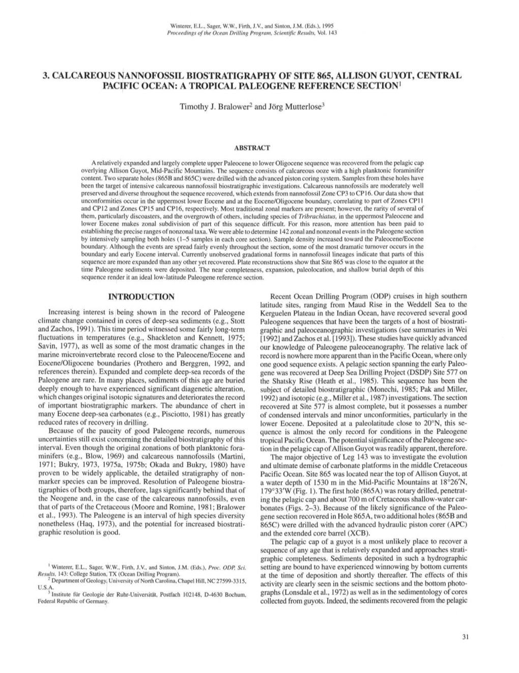 3. Calcareous Nannofossil Biostratigraphy of Site 865, Allison Guyot, Central Pacific Ocean: a Tropical Paleogene Reference Section1