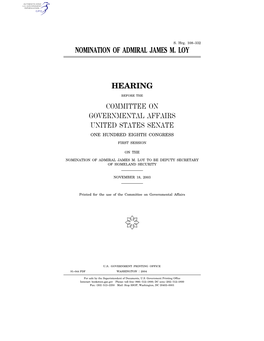 Nomination of Admiral James M. Loy Hearing Committee On