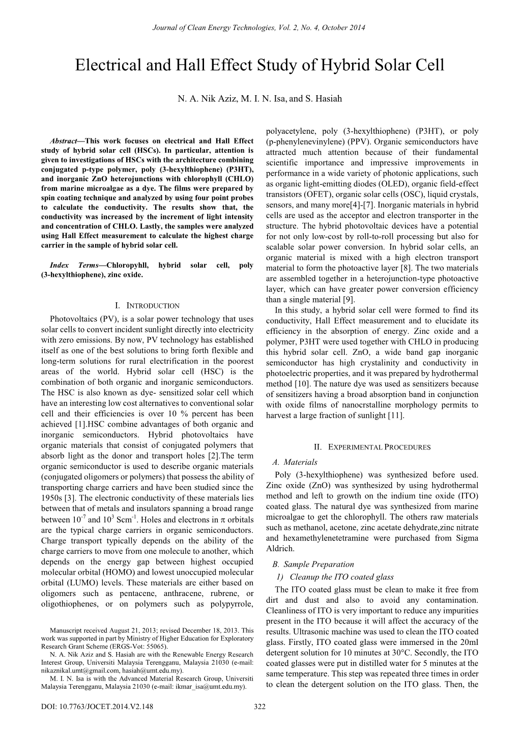 Electrical and Hall Effect Study of Hybrid Solar Cell