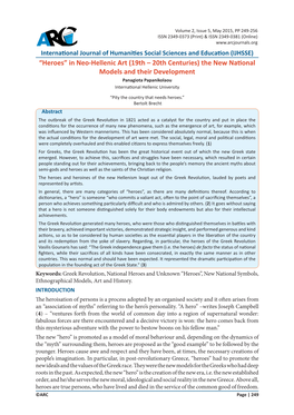 “Heroes” in Neo-Hellenic Art (19Th – 20Th Centuries) the New National Models and Their Development Panagiota Papanikolaou International Hellenic University