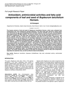 Antioxidant, Antimicrobial Activities and Fatty Acid Components of Leaf and Seed of Bupleurum Lancifolium Hornem
