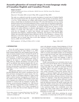 Acoustic-Phonetics of Coronal Stops