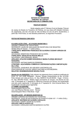 Estado Do Tocantins Tribunal De Justiça Secretaria Da 2ª Câmara Cível