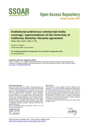 Representations of the University of California, Berkeley–Novartis Agreement Rudy, Alan; Eyck, Toby A