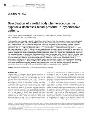 Deactivation of Carotid Body Chemoreceptors by Hyperoxia Decreases Blood Pressure in Hypertensive Patients