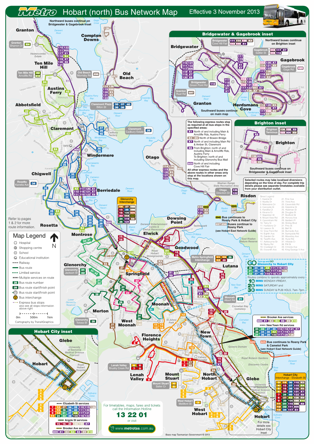 Hobart (North) Bus Network Map Effective 3 November 2013