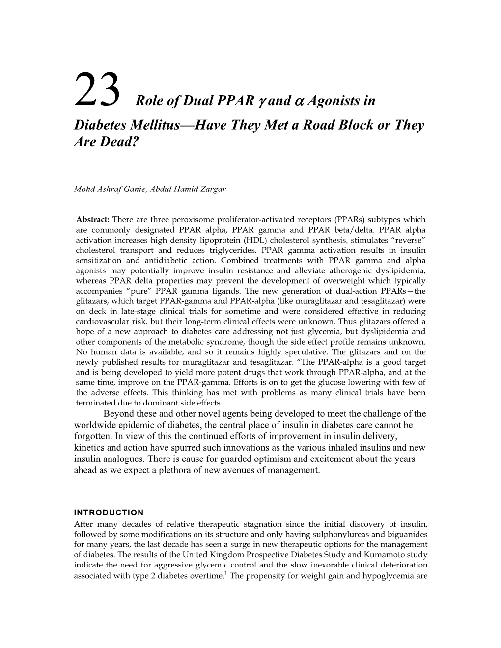 Role of Dual PPAR Gamma and Alpha Agonists in Diabetes Mellitus