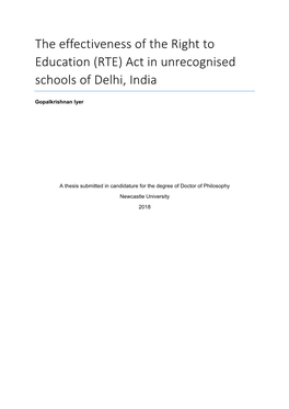 RTE) Act in Unrecognised Schools of Delhi, India