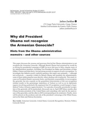 Why Did President Obama Not Recognize the Armenian Genocide?