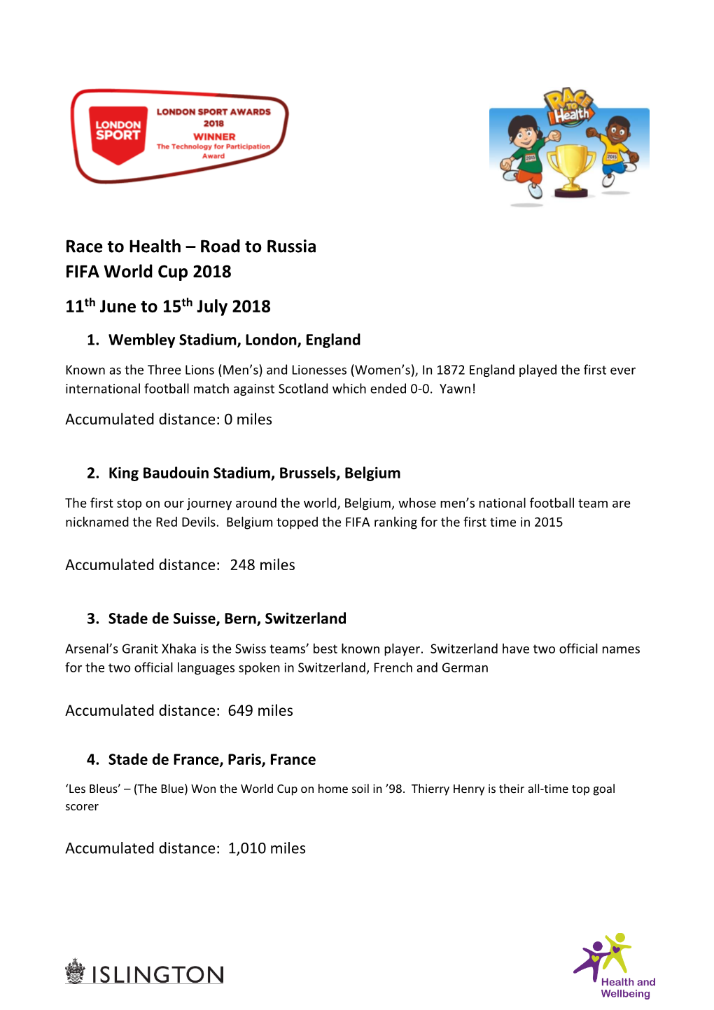 Race to Health – Road to Russia FIFA World Cup 2018 11Th June to 15Th July 2018 1