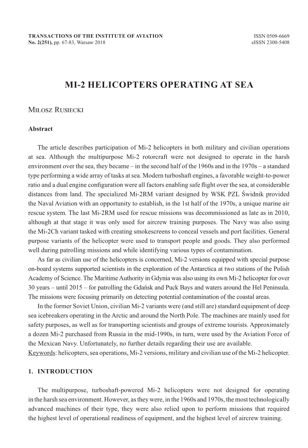 Mi-2 Helicopters Operating at Sea