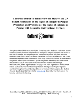 Cultural Survival's Submission to the Study of the UN