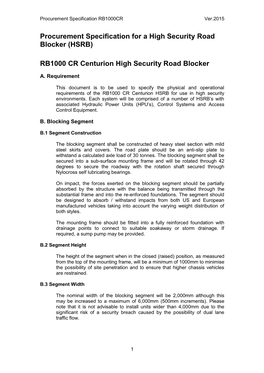 Procurement Specification for a High Security Roadblocker (HSB)