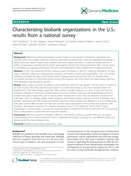 Characterizing Biobank Organizations in the U.S.: Results from a National