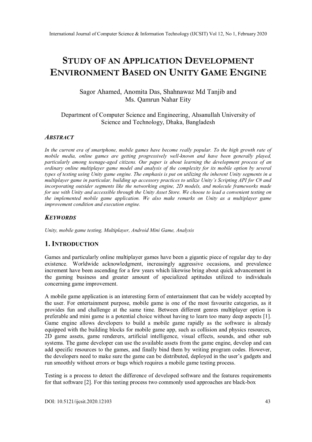 Study of an Application Development Environment Based on Unity Game Engine